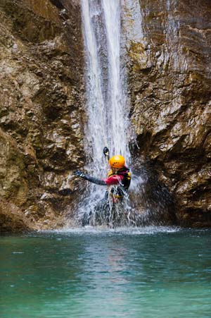 Colin completes a 60m drop canyoning in Italy CREDIT Lucio Tonina