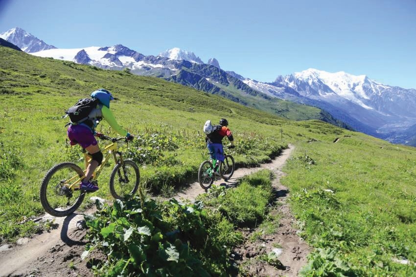 two mountain bikers in chamonix