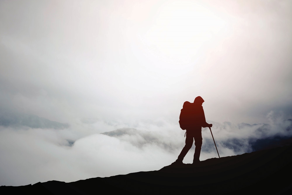 mountain fog hiker