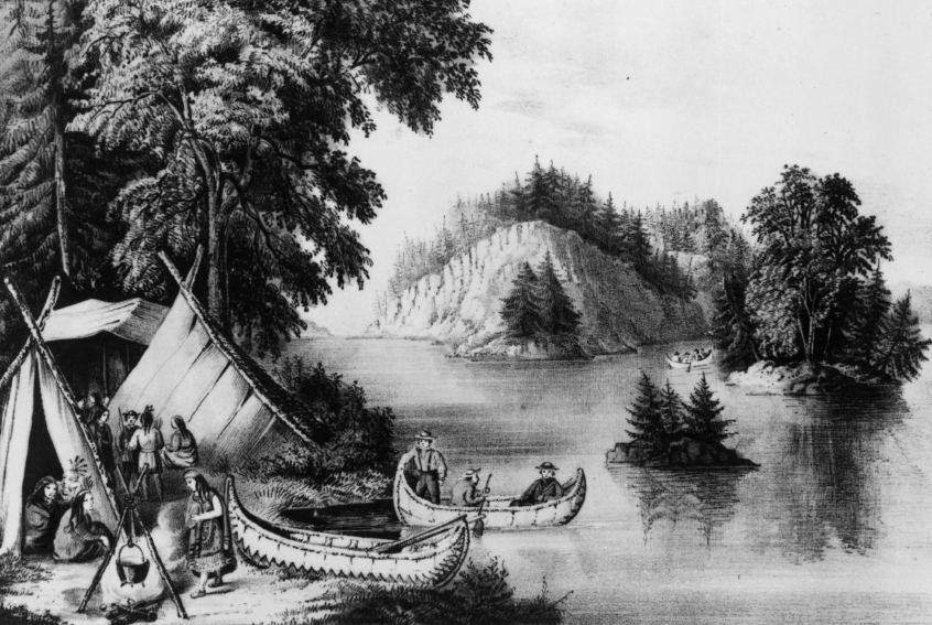 Native Americans with Canoes on the St Lawrence River from the Hulton Archive