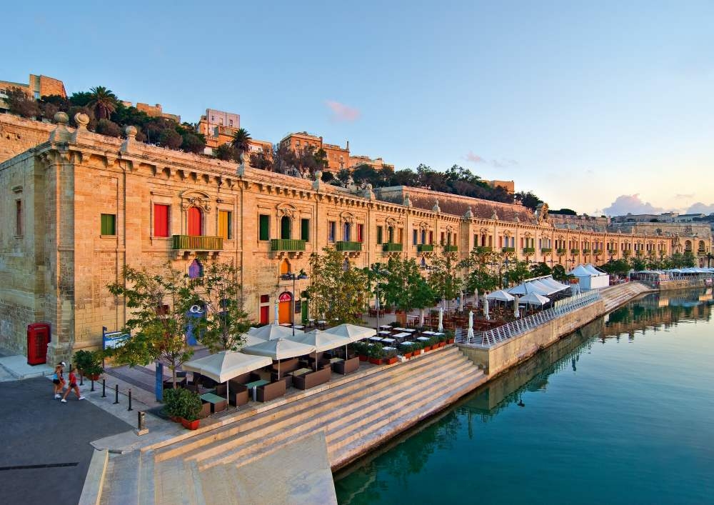 blue skied waterfront in valletta