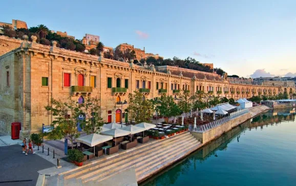 blue skied waterfront in valletta