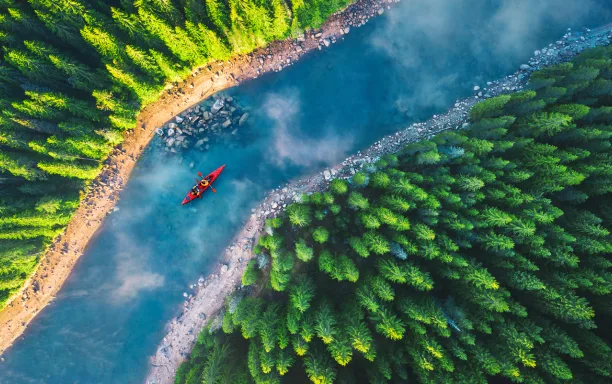 Aerial kayak river