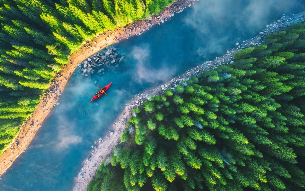 Aerial kayak river