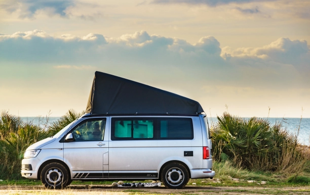 vw campervan on beach