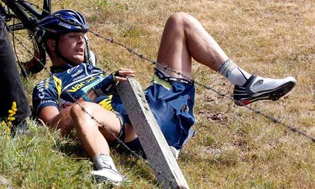 Johnny Hoogerland Tour de France crash barbed wire 2011 car