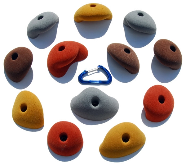 Multicoloured incut climbing holds 