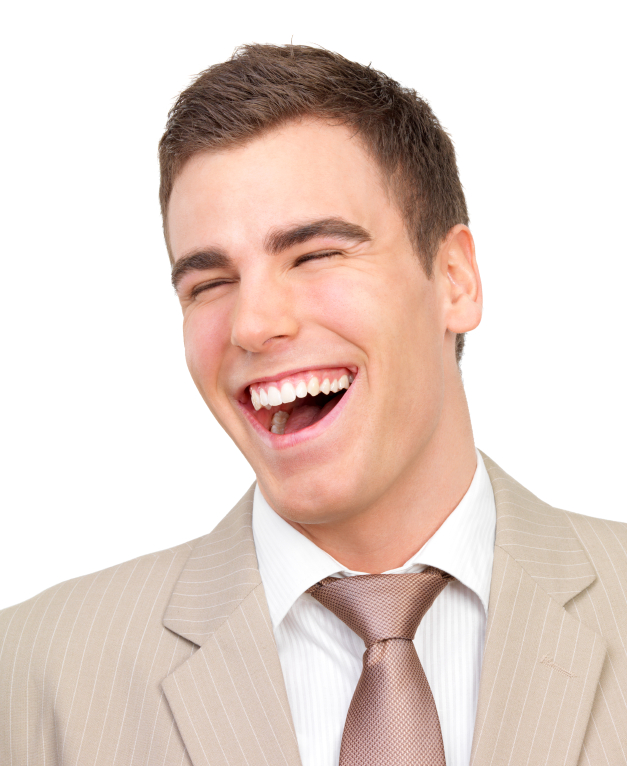 Businessman laughing and looking surprised to the side