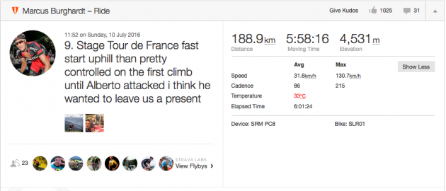 Marcus Burghardt Strava details tour de france top speed 130.7kph 81mph
