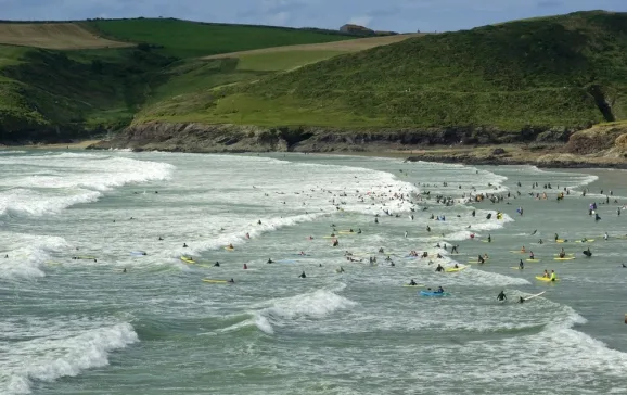 1491 surfing at polzeath hayle bay cornwall