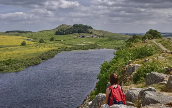 1495 a female hiker on hadrians wall