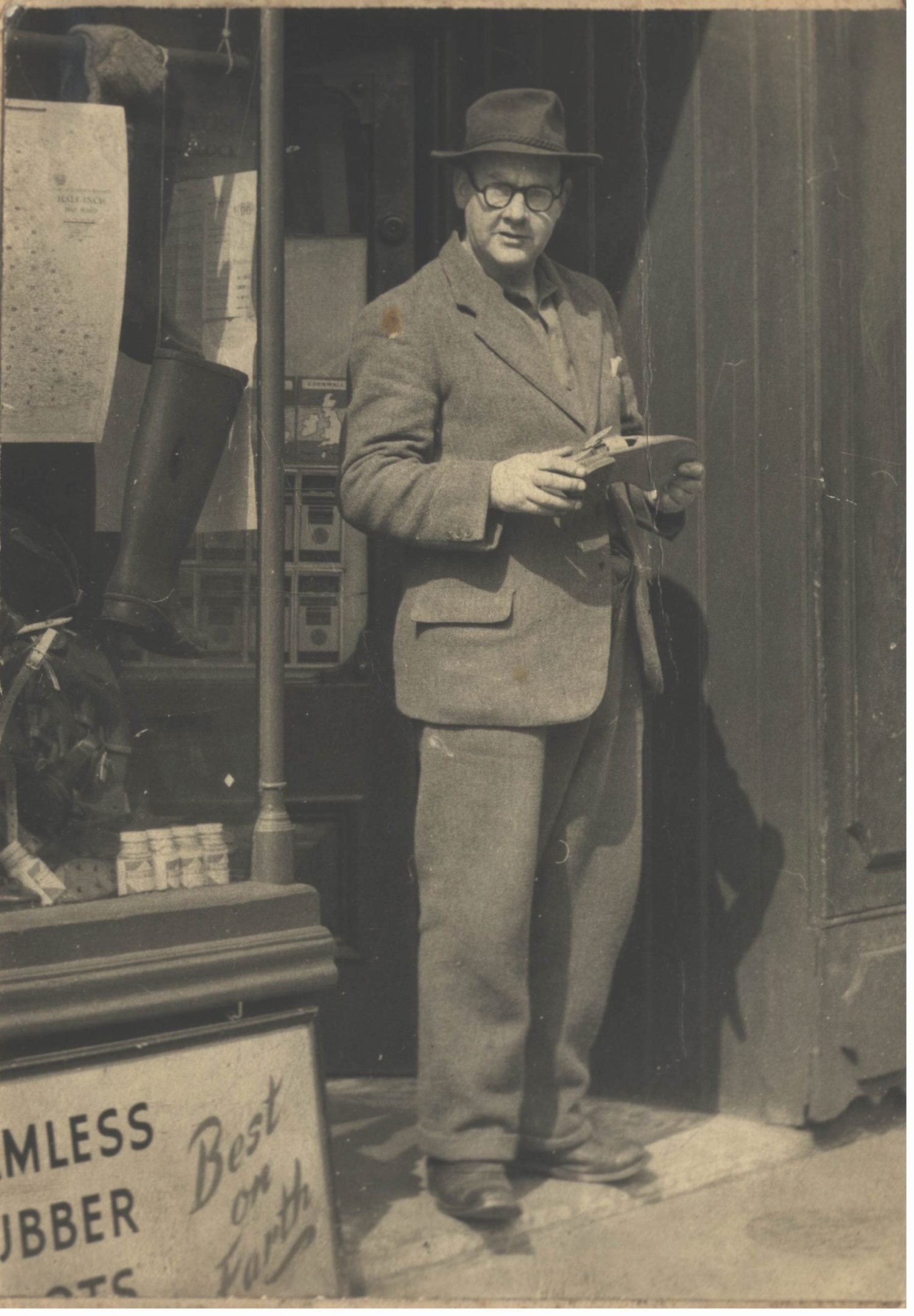 Black and white photo of FEBrigham Outside Conran St Shop