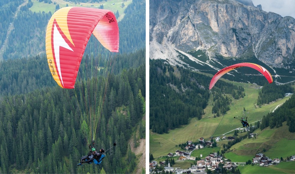 gwilym pugh paraglides over the beautiful alta badia region of the dolomites credit mark chase