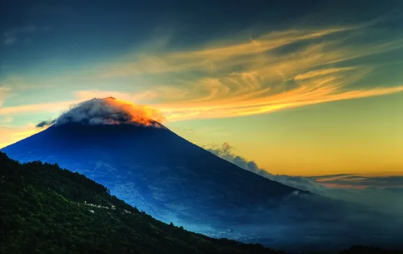 guatemalan vocano at sunset