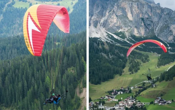 gwilym pugh paraglides over the beautiful alta badia region of the dolomites credit mark chase