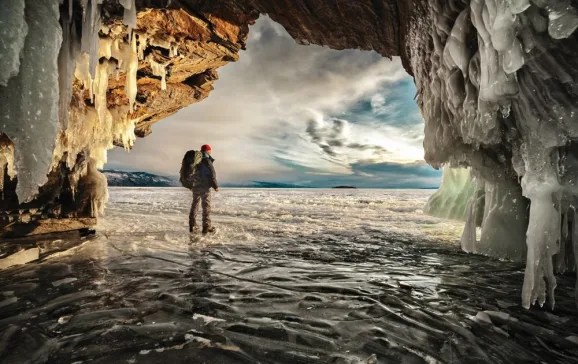 iceland ice cavern frozen sea