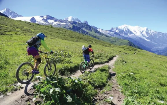 two mountain bikers in chamonix