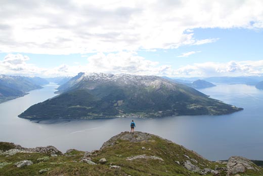 The magnificent view from the Oksen of Sorfjord left and Hardangerfjord