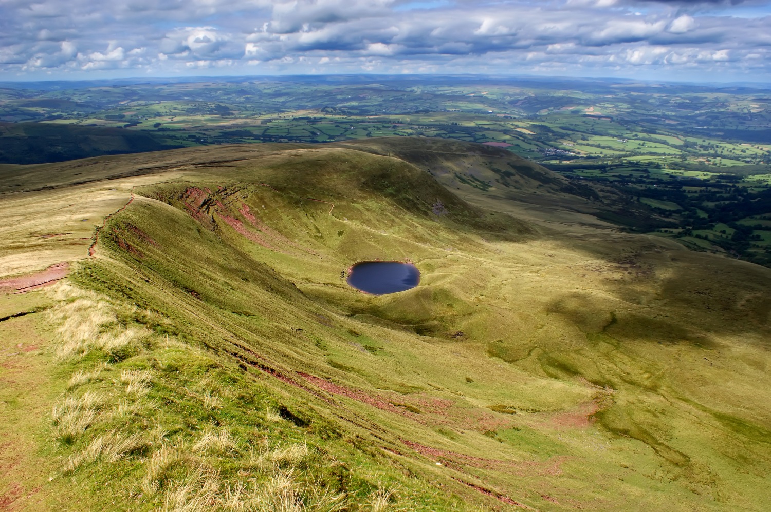 View from top of hill with lake - Corn Du, Pen Y Fan