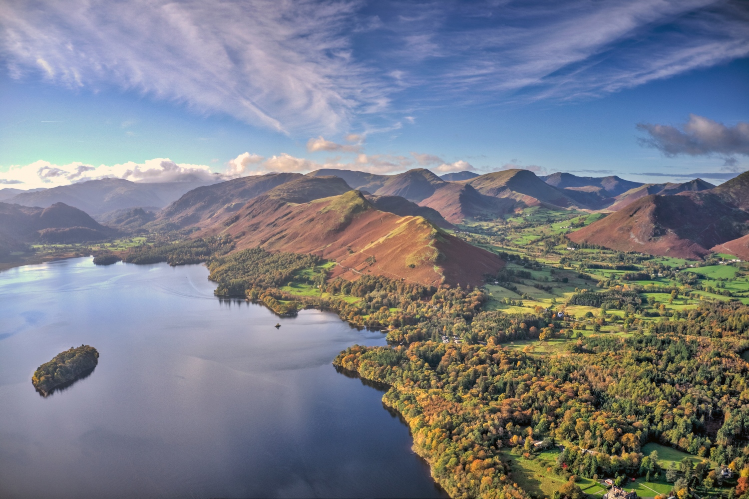 View over mountains, lakes and forest in the UK