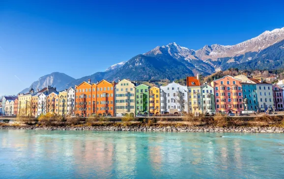 Innsbruck waterfront with mountains behind