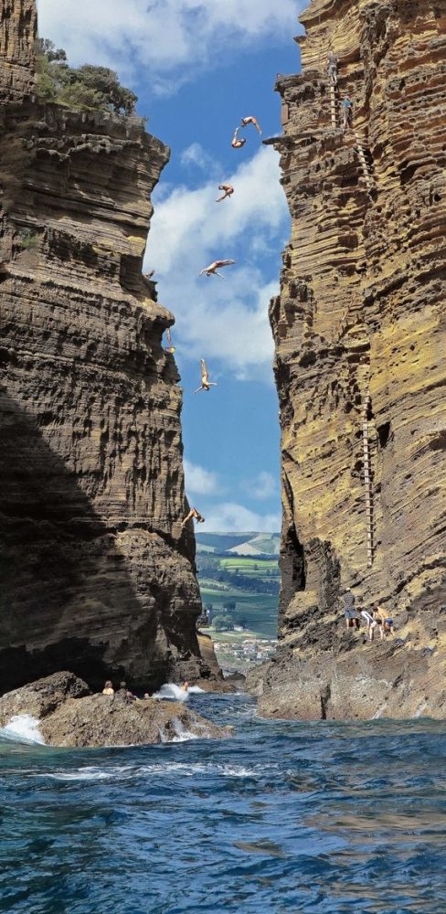 Azores Portugalred bull cliff diving