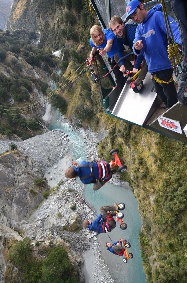 BEST adrenaline rush in New Zealand! Nothing like shooting off a slide into a canyon on a tricycle making a 60m freefall into a 200m... Photo Stoked for Saturday