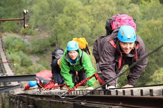 Climbing alongside the old pipeline on the Tyssedal via ferrata
