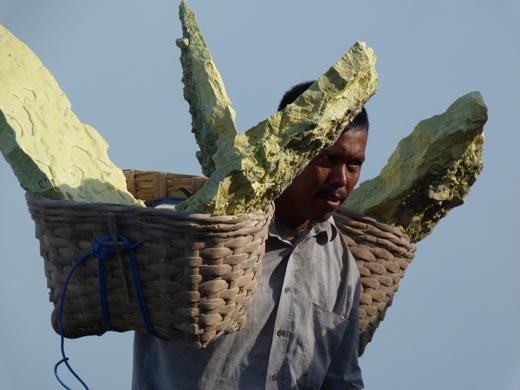 Sulfur miner Kawah Ijen Indonesia