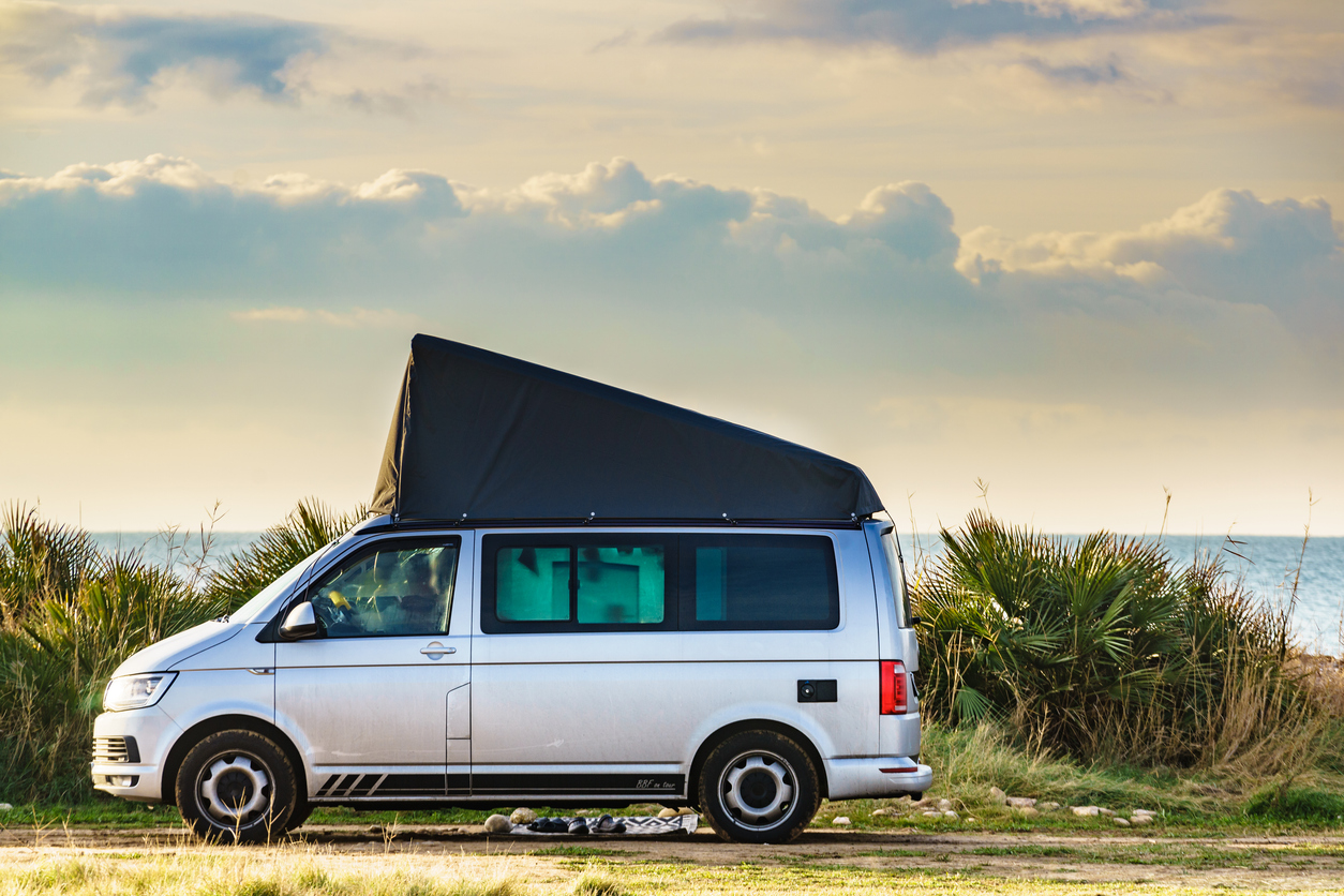 vw campervan on beach